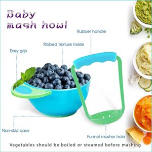 RyanLemon 8Pcs Silicone Baby Feeding Set - Baby Led Weaning Supplies - Baby Mash and Serve Bowls with Suction, Silicone Bib & Heat Senstive Feeding Spoons, Blue