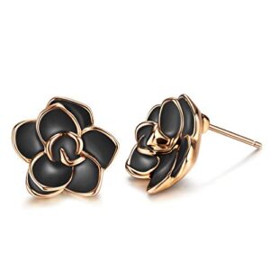 flower stud earrings hypoallergenic for women - 18k gold plated rose earrings for sensitive ears, nickel free