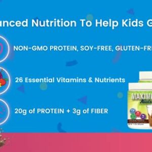 Maximum Kids Complete Organic Powder Mix. Great Tasting, Easy to use, Complete Nutritional Drink with 26 Vitamins and Minerals, 20g of Plant Protein, 3g of Fiber. Kid Tested. Parents Approved.