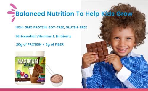 Maximum Kids Complete Organic Powder Mix. Great Tasting, Easy to use, Complete Nutritional Drink with 26 Vitamins and Minerals, 20g of Plant Protein, 3g of Fiber. Kid Tested. Parents Approved.