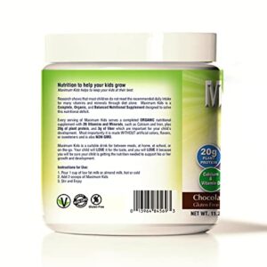 Maximum Kids Complete Organic Powder Mix. Great Tasting, Easy to use, Complete Nutritional Drink with 26 Vitamins and Minerals, 20g of Plant Protein, 3g of Fiber. Kid Tested. Parents Approved.