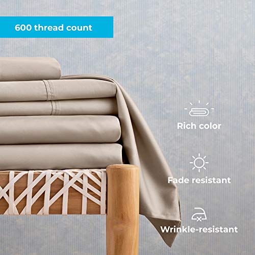 Linenspa 600 Thread Count Ultra Soft Cotton Blend Pillowcases, Set of 2 - Queen - Sand