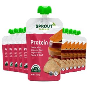 sprout organic baby food pouches stage 3, organically sourced meat protein, root vegetables apple w/ beef, 4 ounce (pack of 12)