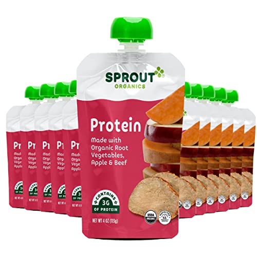 Sprout Organic Baby Food Pouches Stage 3, Organically Sourced Meat Protein, Root Vegetables Apple w/ Beef, 4 Ounce (Pack of 12)