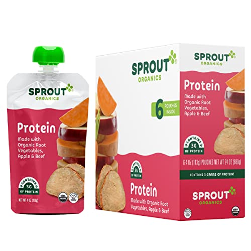 Sprout Organic Baby Food Pouches Stage 3, Organically Sourced Meat Protein, Root Vegetables Apple w/ Beef, 4 Ounce (Pack of 12)