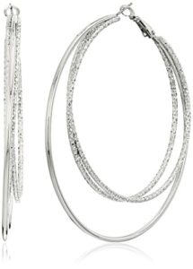 guess smooth and textured wire silver hoop earrings