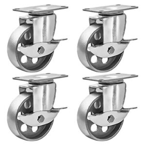 4 all steel swivel plate caster wheels w brake lock heavy duty high-gauge steel gray (3" with brake)