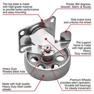 4 All Steel Swivel Plate Caster Wheels w Brake Lock Heavy Duty High-gauge Steel Gray (3" With Brake)