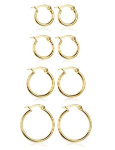 loyallook gold hoop earrings stainless steel rounded small hoop earrings set for women cute huggie earrings nickel free 10/12/15/20mm