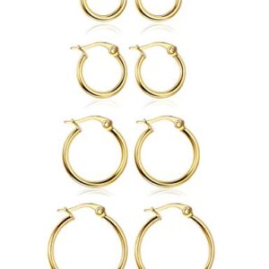 LOYALLOOK Gold Hoop Earrings Stainless Steel Rounded Small Hoop Earrings Set for Women Cute Huggie Earrings Nickel Free 10/12/15/20MM