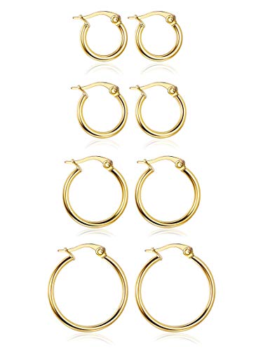 LOYALLOOK Gold Hoop Earrings Stainless Steel Rounded Small Hoop Earrings Set for Women Cute Huggie Earrings Nickel Free 10/12/15/20MM