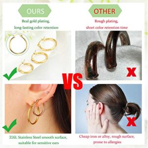 LOYALLOOK Gold Hoop Earrings Stainless Steel Rounded Small Hoop Earrings Set for Women Cute Huggie Earrings Nickel Free 10/12/15/20MM