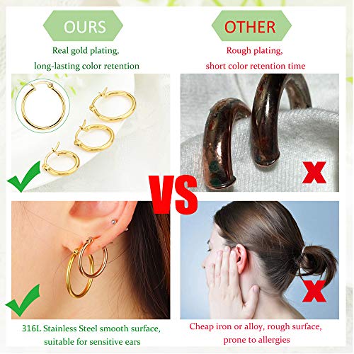 LOYALLOOK Gold Hoop Earrings Stainless Steel Rounded Small Hoop Earrings Set for Women Cute Huggie Earrings Nickel Free 10/12/15/20MM