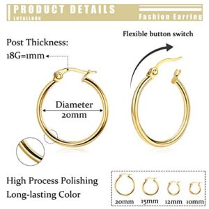 LOYALLOOK Gold Hoop Earrings Stainless Steel Rounded Small Hoop Earrings Set for Women Cute Huggie Earrings Nickel Free 10/12/15/20MM