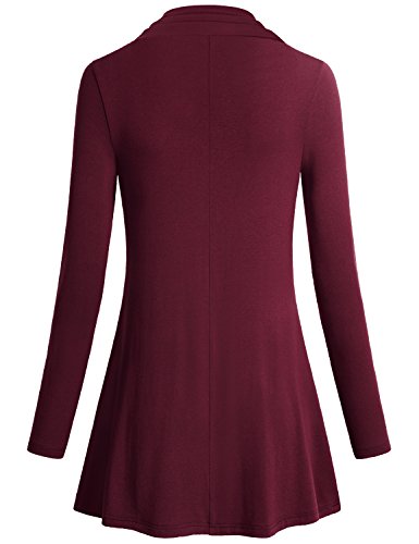 Miusey Womens Tunic Shirts,Long Sleeve Cowl Neck Flared Vintage A Line Loose Fit Shirt Casual Top Wine Red X-Large