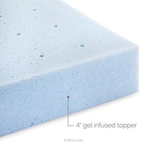 LUCID 4 Inch Gel Memory Foam Mattress Topper, Ventilated Design, Ultra Plush, CertiPUR-US Certified, Twin XL, Blue