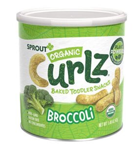 sprout organic baby food, stage 4 toddler snacks, broccoli plant power curlz, 1.48 ounce (pack of 6)