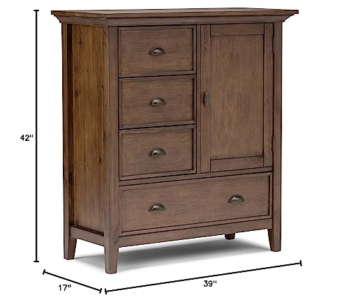 SIMPLIHOME Redmond SOLID WOOD 39 inch Wide Transitional Medium Storage Cabinet in Rustic Natural Aged Brown with 3 Small Drawers, 1 Large Drawer