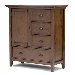 SIMPLIHOME Redmond SOLID WOOD 39 inch Wide Transitional Medium Storage Cabinet in Rustic Natural Aged Brown with 3 Small Drawers, 1 Large Drawer