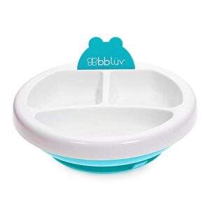 bblüv - platö - warming feeding plate - 3 compartments with suction base for baby to toddler (aqua) - bpa and phthalate free, 7.25x2.25x7.25 inch (pack of 1)