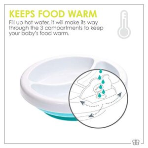 bblüv - Platö - Warming Feeding Plate - 3 Compartments with Suction Base for Baby to Toddler (Aqua) - BPA and Phthalate Free, 7.25x2.25x7.25 Inch (Pack of 1)