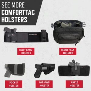 ComfortTac Ultimate Belly Band Gun Holster for Concealed Carry | Compatible with Smith and Wesson, Shield, Glock 19, 17, 42, 43, P238, Ruger LCP, and Similar Guns for Men and Women (Black, XL, Right)