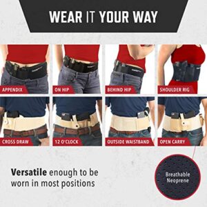 ComfortTac Ultimate Belly Band Gun Holster for Concealed Carry | Compatible with Smith and Wesson, Shield, Glock 19, 17, 42, 43, P238, Ruger LCP, and Similar Guns for Men and Women (Black, XL, Right)