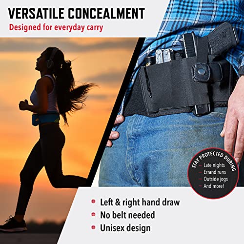 ComfortTac Ultimate Belly Band Gun Holster for Concealed Carry | Compatible with Smith and Wesson, Shield, Glock 19, 17, 42, 43, P238, Ruger LCP, and Similar Guns for Men and Women (Black, XL, Right)