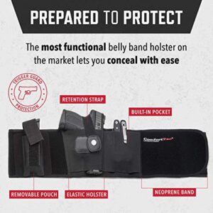 ComfortTac Ultimate Belly Band Gun Holster for Concealed Carry | Compatible with Smith and Wesson, Shield, Glock 19, 17, 42, 43, P238, Ruger LCP, and Similar Guns for Men and Women (Black, XL, Right)