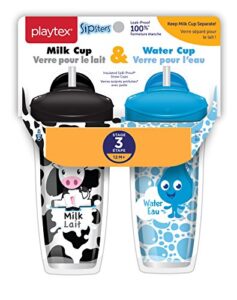 playtex sipsters stage 3 milk and water spill-proof, leak-proof, break-proof insulated toddler straw sippy cup set, 9 ounce - 2 count