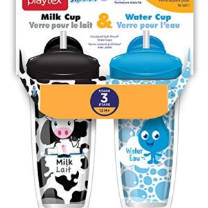 Playtex Sipsters Stage 3 Milk and Water Spill-Proof, Leak-Proof, Break-Proof Insulated Toddler Straw Sippy Cup Set, 9 Ounce - 2 Count