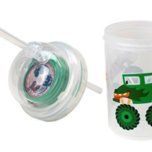 nuspin kids 8 oz Sip & Spin Fun Straw Cup, Monster Trucks Race Around When You Drink