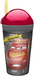 zak designs cars 3 zaksnak all-in-one drink tumbler + snack container for toddlers – spill-proof 4oz snack container screws securely onto 10oz tumbler with accessible straw, cars 3