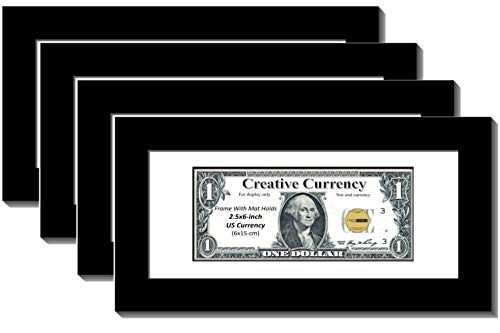 CreativePF [4pk$4x9bk-w] Black First Dollar Frame with White Matting, Easel Stand and Wall Hanger Included (4- Pack)