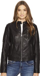 levi's women's faux leather motocross racer jacket (standard and plus), black, large