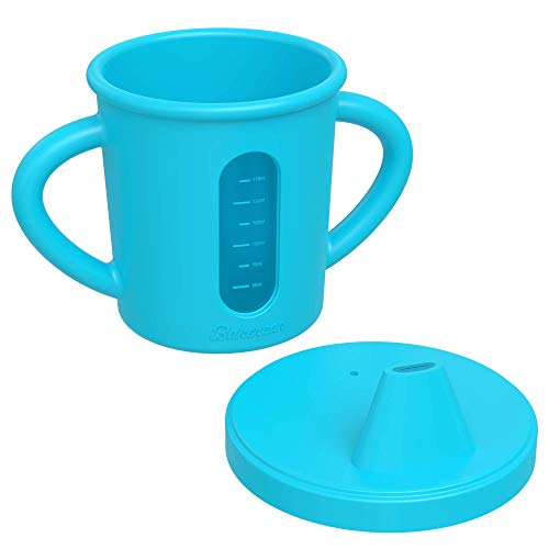 Bakerpan Silicone Toddler Spill Proof Sippy Cup with Level Indicator Window & handles (Blue)