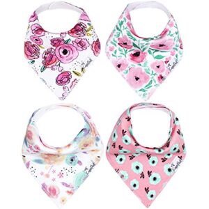 copper pearl baby bandana drool bibs for drooling and teething 4 pack gift set “bloom, soft set of cloth bandana bibs for any baby girl or boy, cute registry ideas for baby shower gifts