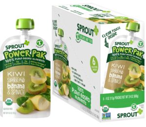 sprout organic baby food, stage 4 toddler pouches, kiwi banana & spinach power pak, 4 oz purees (pack of 6)