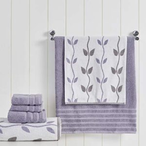 Modern Threads Amrapur Overseas 6-Piece Yarn Dyed Organic Vines Jacquard/Solid Ultra Soft 500GSM 100% Combed Cotton Towel Set [Grey Lavender]