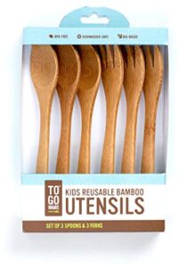 to go ware kid's bamboo reusable utensils | dishwasher-safe | no bpa or phthalate | made from durable, sustainable materials | eco-conscious | 3 spoons, 3 forks (pack of 6)