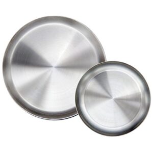 immokaz matte polished 9.0 inch 304 stainless steel round plates dish set, for dinner plate, camping outdoor plate, baby safe, toddler, kids, bpa free, pack of 2 (m)
