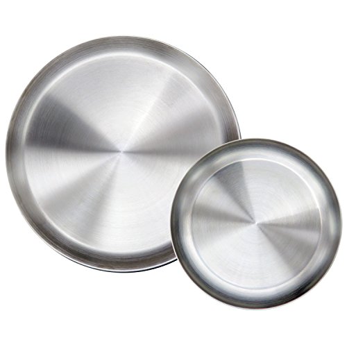 IMMOKAZ Matte Polished 9.0 inch 304 Stainless Steel Round Plates Dish Set, for Dinner Plate, Camping Outdoor Plate, Baby safe, Toddler, Kids, BPA Free, Pack of 2 (M)