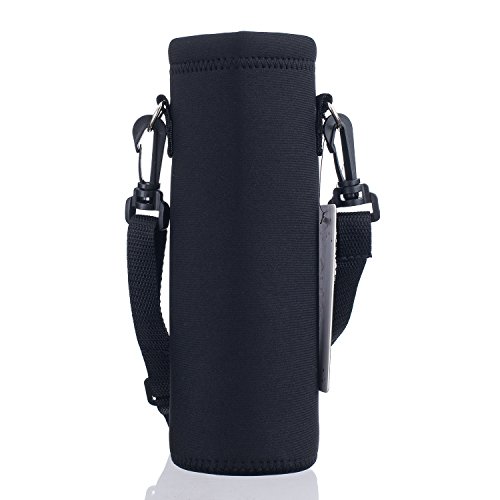 AUPET Water Bottle Carrier,Pure Black 500ML Water Sport Bottle Cover Pouch Insulated Soft Sleeve Holder Case +Shoulder Strap