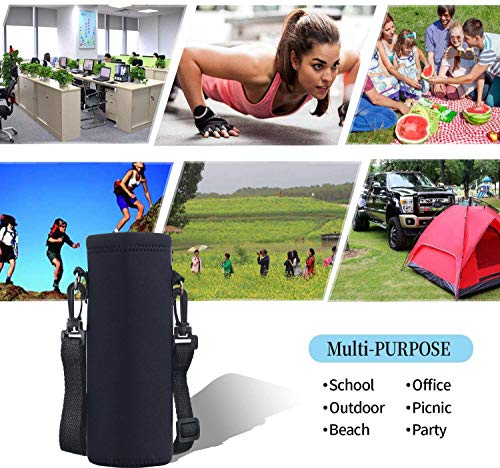 AUPET Water Bottle Carrier,Pure Black 500ML Water Sport Bottle Cover Pouch Insulated Soft Sleeve Holder Case +Shoulder Strap