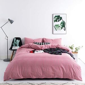 susybao red gingham duvet cover queen 100% washed cotton farmhouse plaid duvet cover set 3 pcs 1 minimalist grid patterned duvet cover with zipper ties 2 pillowcases soft checkered red gingham bedding