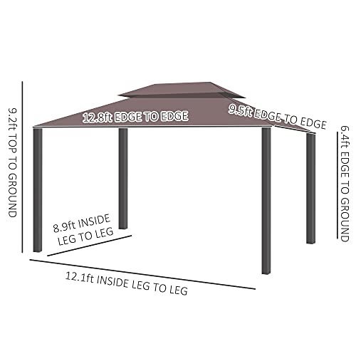 Outsunny 10' x 13' Patio Gazebo, Aluminum Frame Double Roof Outdoor Gazebo Canopy Shelter with Netting & Curtains, for Garden, Lawn, Backyard and Deck, Coffee