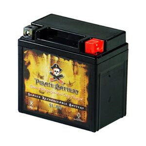 pirate battery ytx5l-bs maintenance free replacement battery for atv, motorcycle, and scooter: 12 volts, 5 amps, 4ah, nut and bolt (t3) terminal
