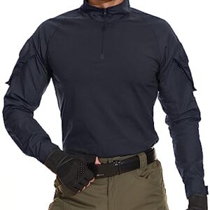 MAGCOMSEN Tactical Men's T-Shirt with Pockets, Long Sleeve, Zipper, High Neck, Lightweight, Black