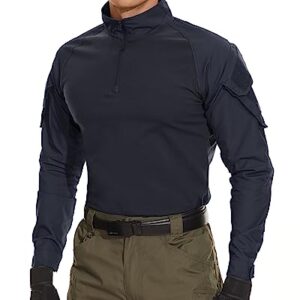 MAGCOMSEN Tactical Men's T-Shirt with Pockets, Long Sleeve, Zipper, High Neck, Lightweight, Black