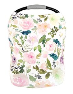 pobi baby premium multi-use cover - nursing cover, baby car seat covers, shopping cart, high chair, and breastfeeding cover - ultra-soft, stretchy, and versatile floral scarf for baby and mom (allure)
